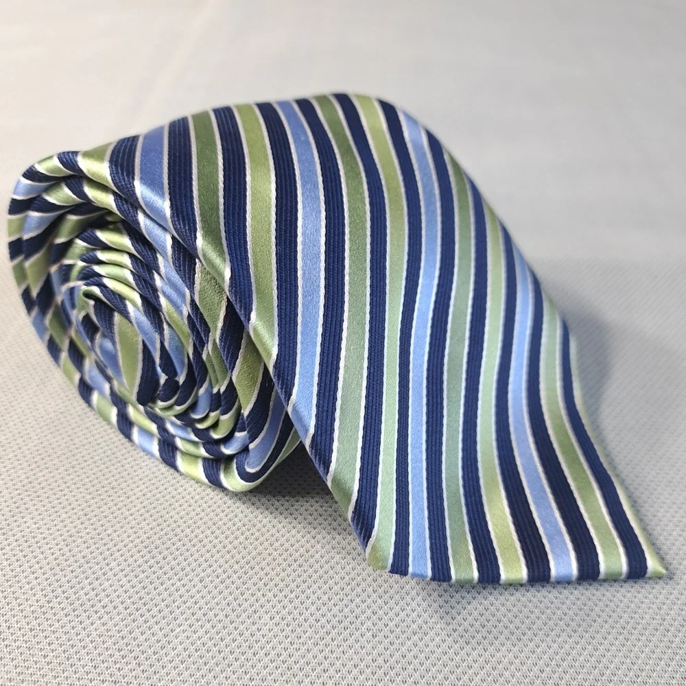 Geoffrey Beene Extra Long Men's Tie Blue/Green‎ Stripes 100% Silk Made In China